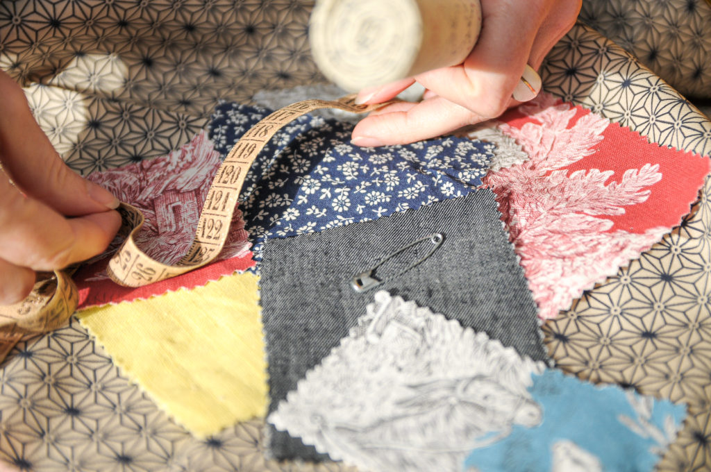 Kimono unique, et sur-mesure, échantillons de tissus et mesures